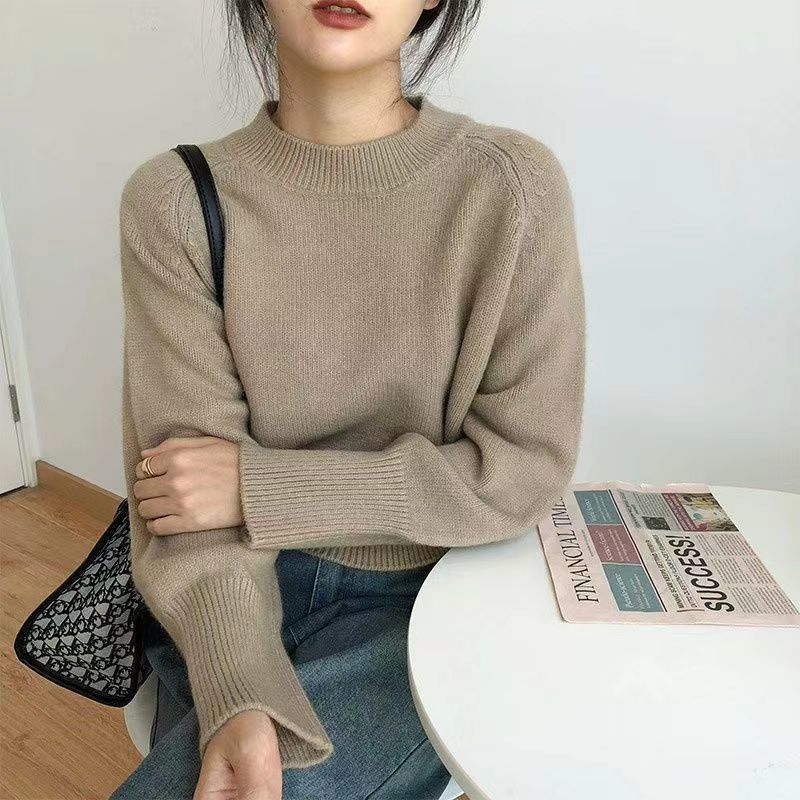 Solid Color Sweater Women's Spring And Autumn Loose 2023 New Style Casual Pullover Short Knit Top