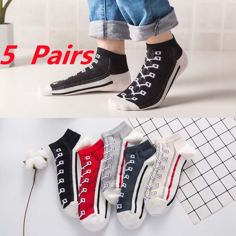 10pcs=5 Pairs Fashion Funny Women's Men Harajuku Style Socks Kawaii Shoe Print Cute Short Sock Gift For Women Men Dropshipp