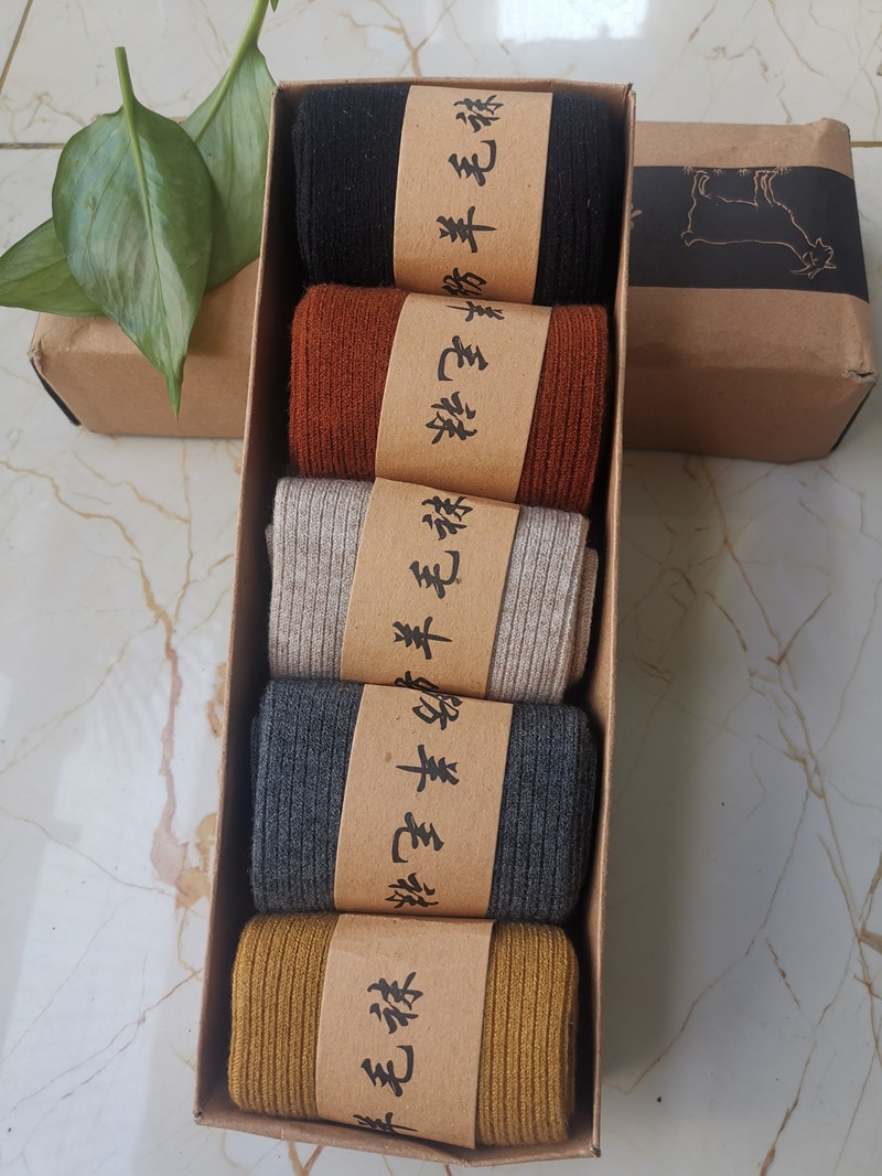 100% Wool Socks For Women 2022 Autumn Winter Solid Color Warm Breathable Women's Socks Long Casual stockings women 5 pairs