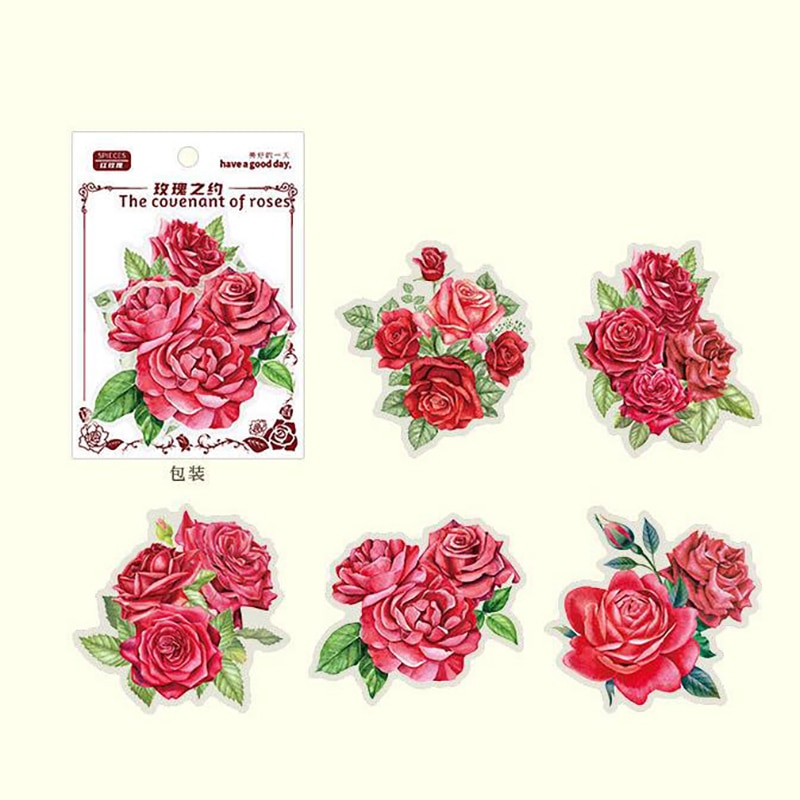 5 Pcs /bag Big Size Romantic Colorful Rose Waterproof Households Window Decorative Stickers