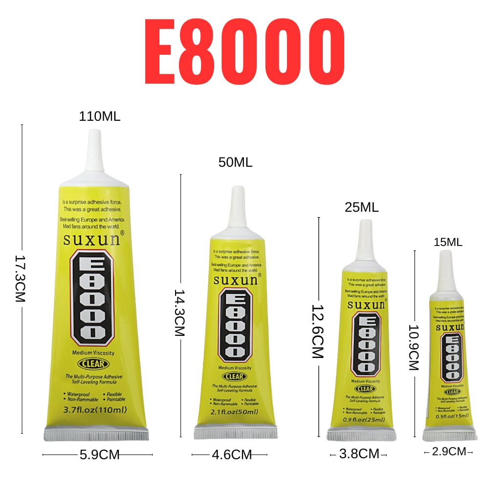 15ML 25ML 50ML 110ML SUXUN E8000 Glue Clear Contact Phone Repair Adhesive Glass Plastic Universal DIY Glue E-8000