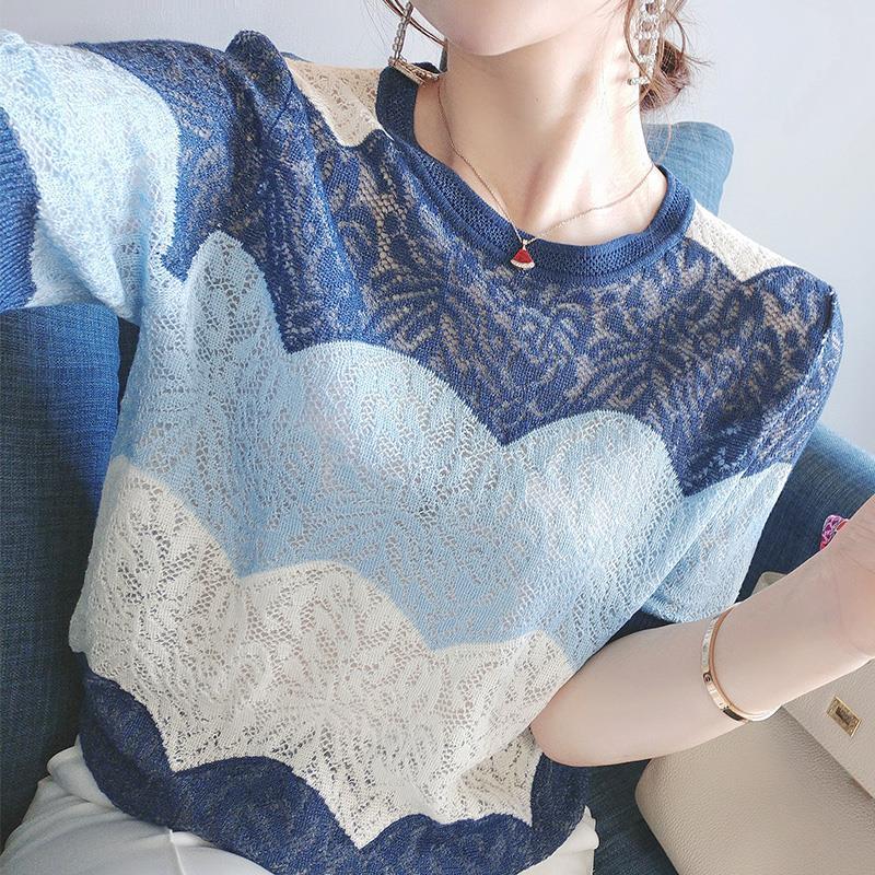 Fashion O-Neck Spliced Lace Hollow Out Blouse Women's Clothing 2023 Spring New Loose Casual Pullovers Office Lady Shirt