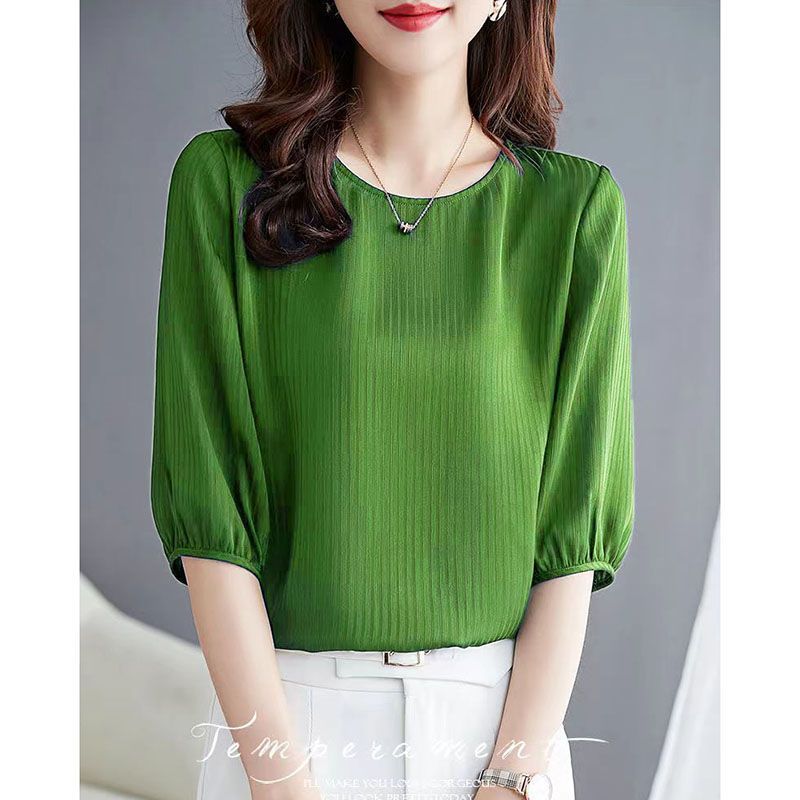 Elegant Loose Folds Lantern Sleeve Chiffon Blouse Women Clothing 2023 Spring New Casual Pullovers Solid Color Office Lady Shirt