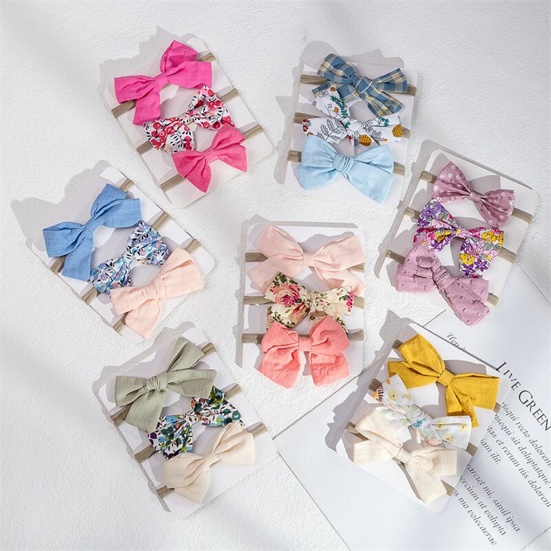 3Pcs/Set Baby Girl Headbands Newborn Bows Elastic Hair Bands Flower Nylon Infant Toddler Hairband Headwear Baby Hair Accessorie