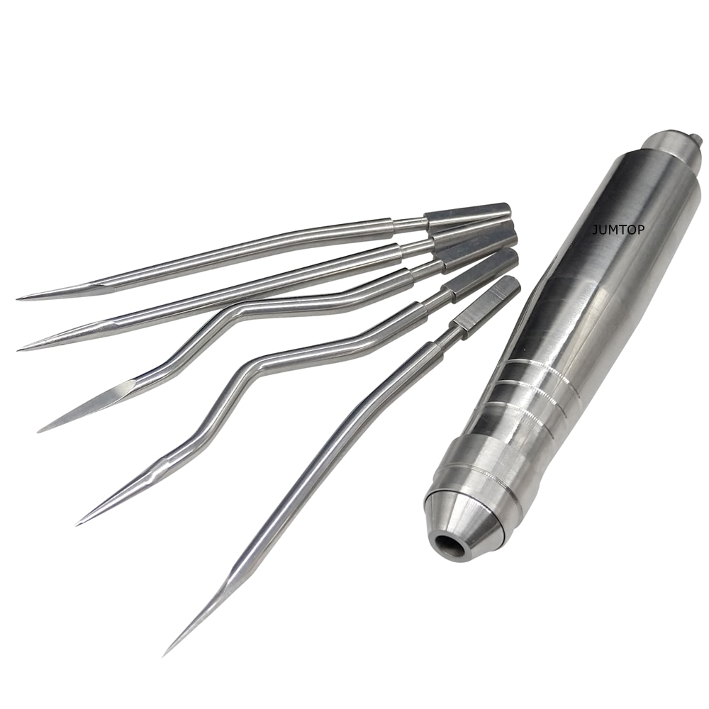 Dental Tooth Extraction Surgical Instruments Turbine Pneumatic Elevator Set with 5 Tips for Clinic Dentistry Tools