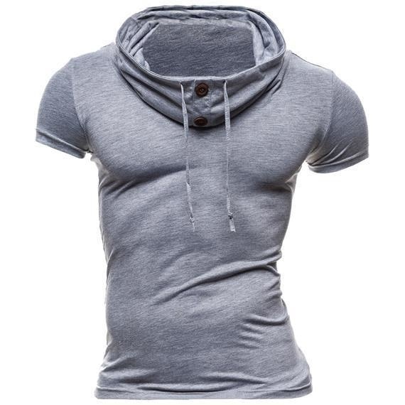 Summer New Men's Short Sleeve T-Shirt Solid Color Stack Collar Hooded Shirt Oversized Pullover