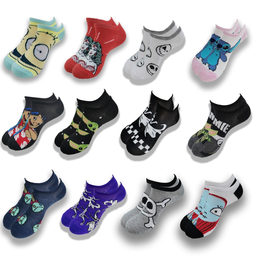 Fashion Cartoon Print Invisible Short Socks Happy Funny Socks Men Women Korean Style Novelty Ankle Men Socks