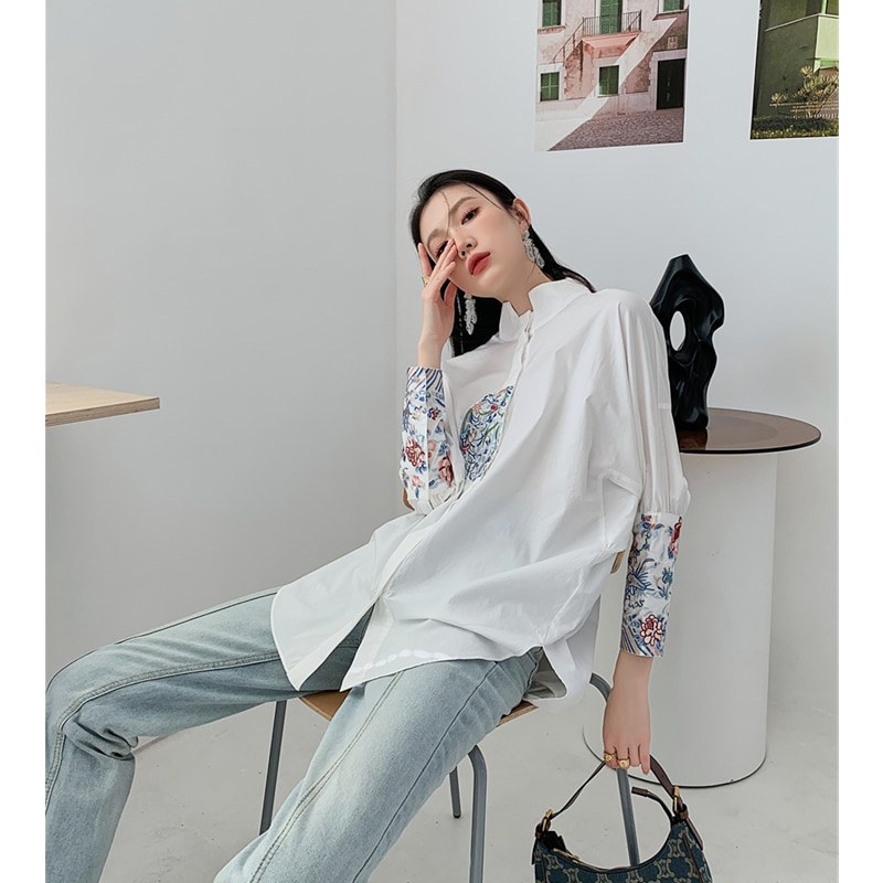 White Shirt Style Women's Blouse French Simplicity Polo Collar Long Sleeves Casual Tops Embroidery Chic Design Vintage Shir