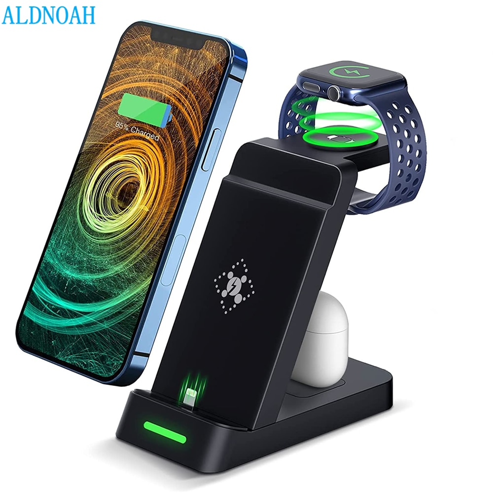 3 in 1 Charging Station for Multiple Devices Fast Wireless Charger Dock Stand for iPhone 14 Pro 13 12 11 Airpods Apple Watch 8 7