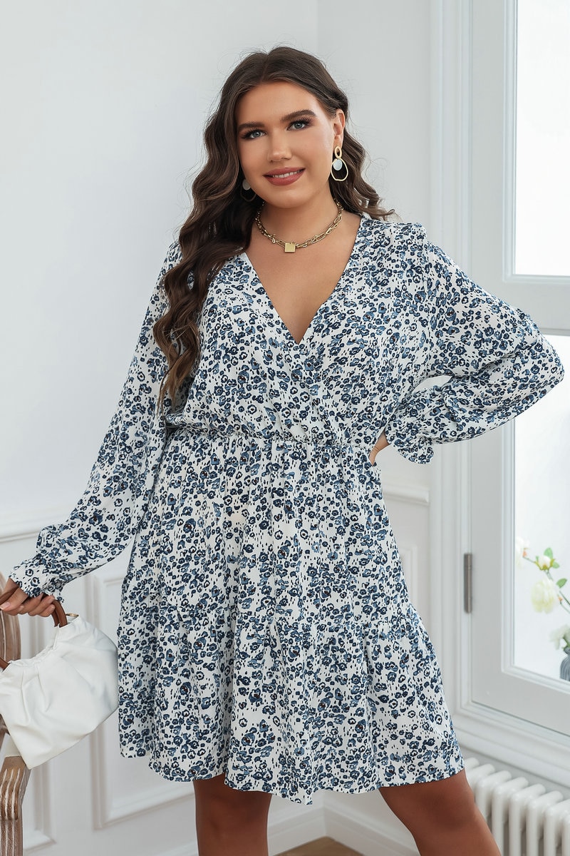 4xl Plus Size Midi Dress Women's Spring Summer 2023 Elegant Curvy Blue Print Chic Oversized Clothing Large Casual Party Dre