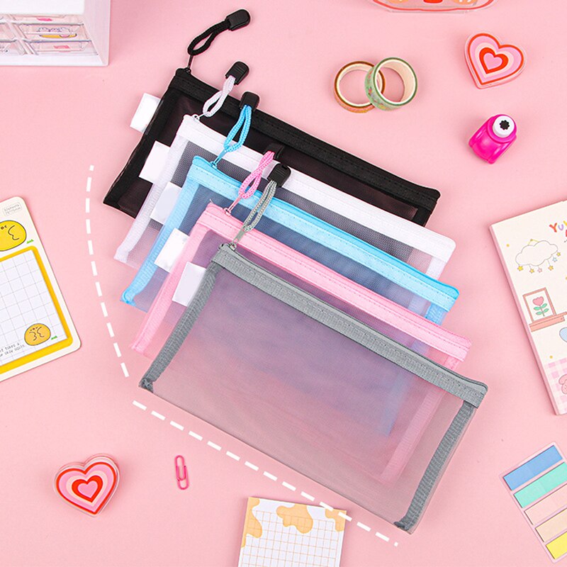 1Pcs A4/A5/A6 Mesh Zipper Pouch Clear Document Bag Book File Folders Stationery Pencil Case Storage Bags