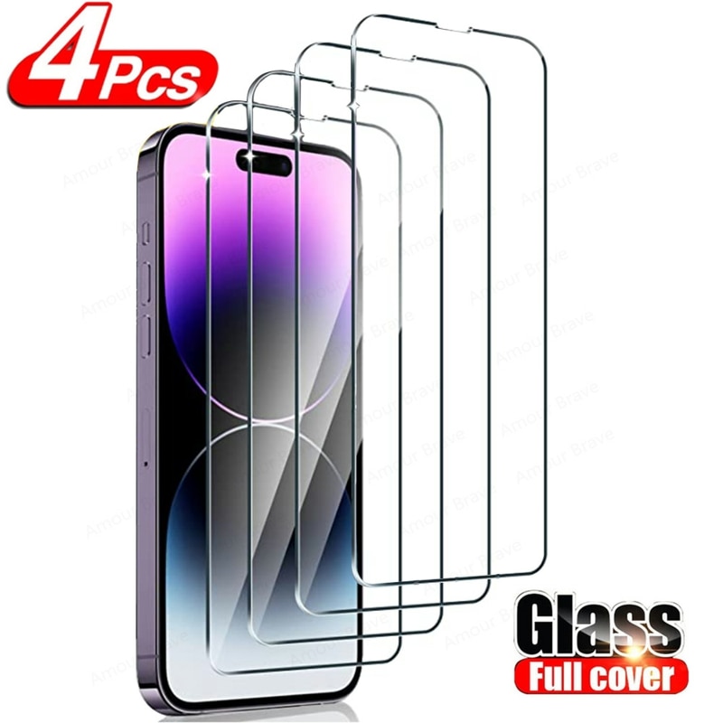 4Pcs HD Screen Protector For iPhone 14 11 12 13 Pro Max Mini XS XR 6s 7 8 Plus SE Tempered Glass For iPhone 13 14 Pro Max Glass