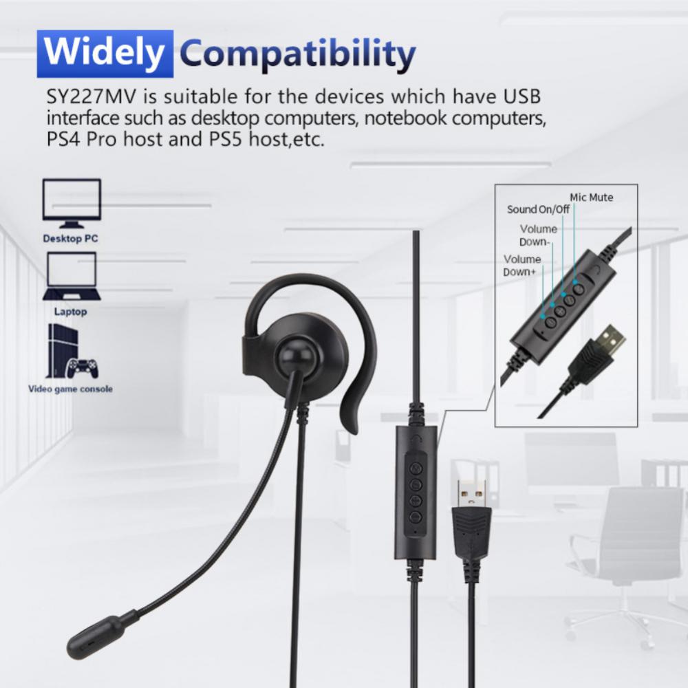 Wired Business Headset 3.5mm Usb Wired Wire Control 3.5mm Aux Single Side Wired Office Headset For Clear Call In The Call Center