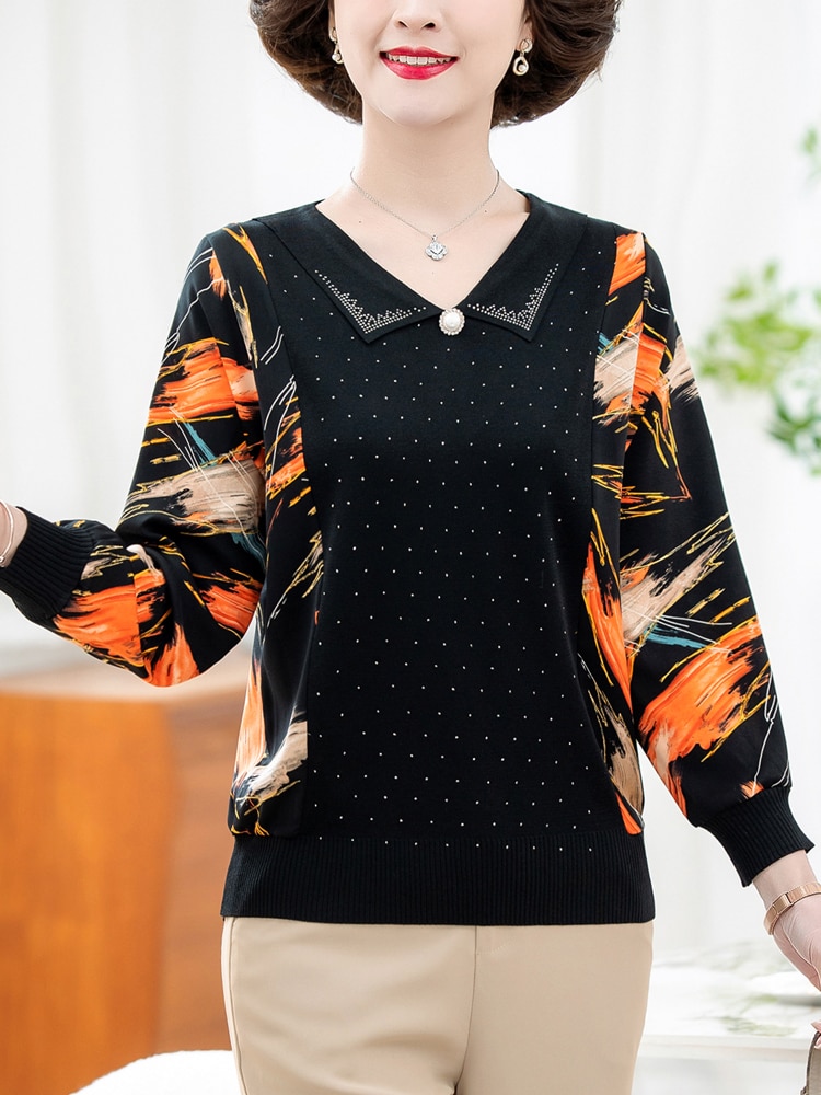 Long Sleeve Sweater Women 2023 Spring Korean Fashion Pullover Femme Clothes Causal Patchwork Print Sweaters For Women
