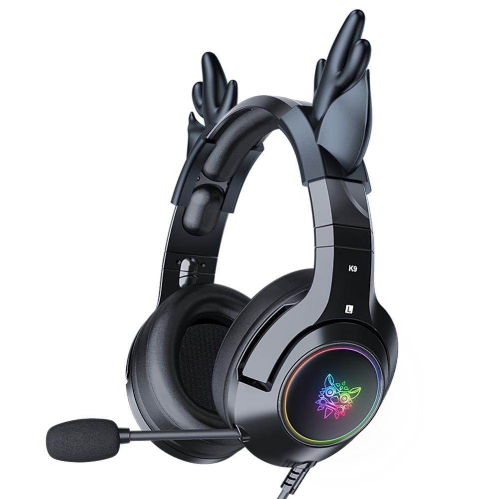 Detachable Surround Elk Ear Headphones Rgb Led Light Gaming Headset Pink Ear Headphones For Pc Gamer 7.1 Surround Pink Stereo