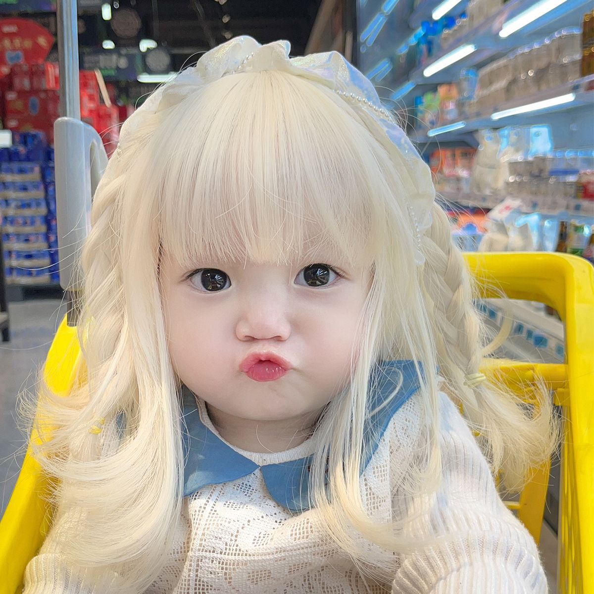 Children Wig Off-white Air Bang for Little Girl Reborn Doll Hair Headgear Headdess Headwear for Kids Accessories for Baby Toupee