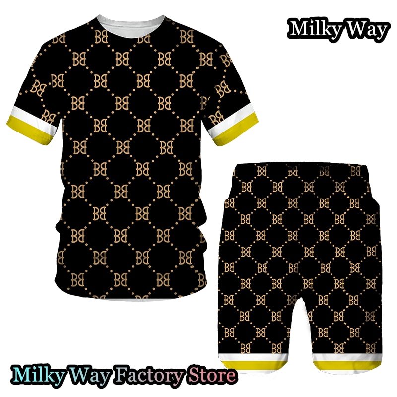 Luxury Summer 3D Printed Tracksuit Men Fashion T-Shirt Shorts Set Vintage Outfit Male Beach Style Clothing Casual Streetwear