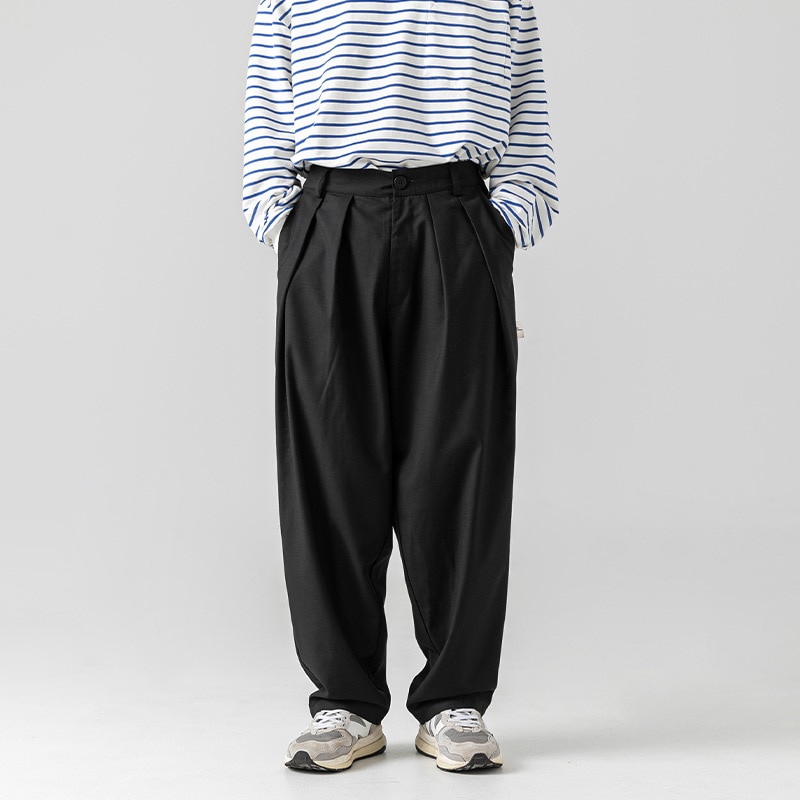 Yasuk Spring Autumn All Season Fashion Casual Men's Button Waist Work Solid Loose Wide Leg Pants Versatile Drape