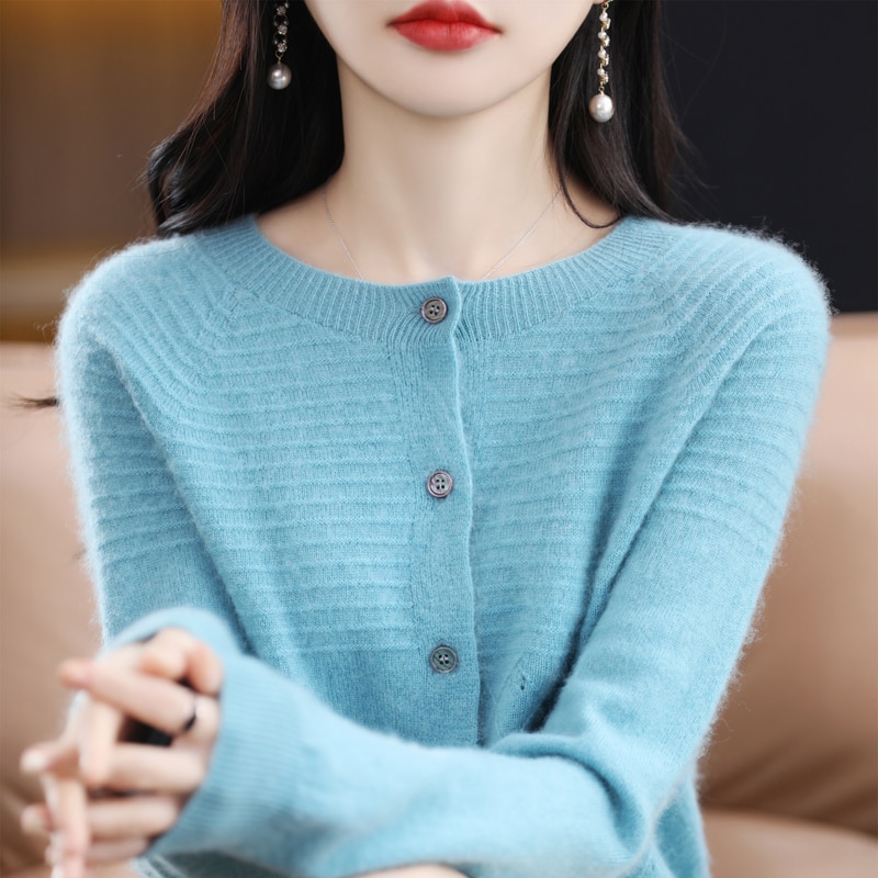 O-neck Cardigans Knitwears Sweaters for Women Clothing 100% Wool Spring Knitted Cashmere Coat Autumn Fashion Jackets Luxury Tops