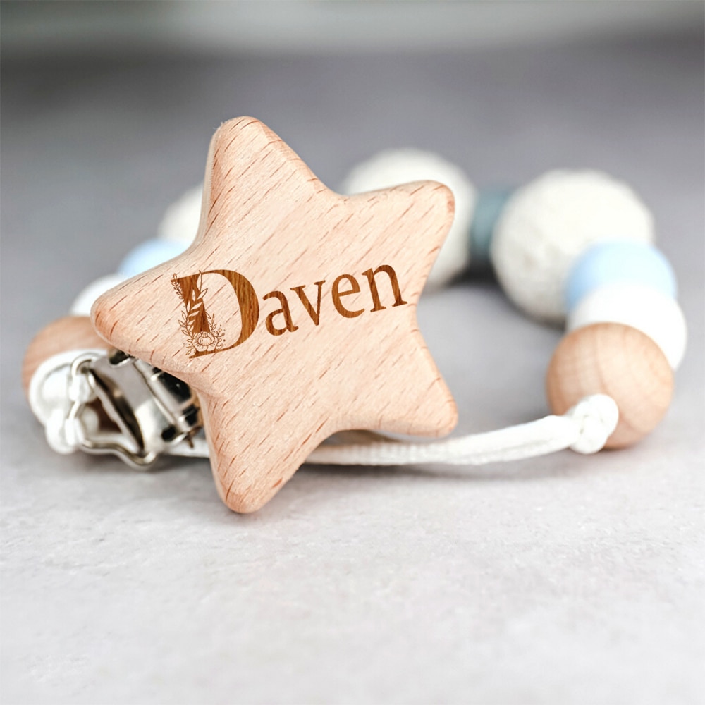Personalized Baby Pacifier Clip Custom Name Pacifier Clip Baby Shower Gift Infant Engraved Woodwork Newbron Pacifier Holder