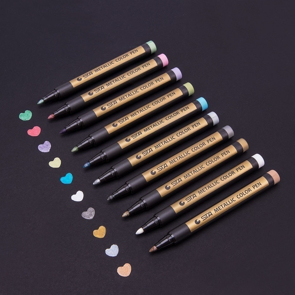 2pcs 10 Colors Fine Metallic Markers Paints Pens Art Permanent Writing Markers for Photo Album Gift Card DIY Craft Kids