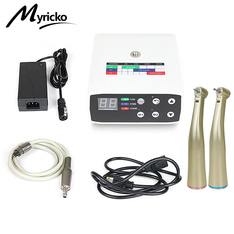 Myricko 1:5/1:1 Fiber Optic Contra Angle Dental Low Speed Red Rings Handpiece Push Button Dentistry Instrument Tools
