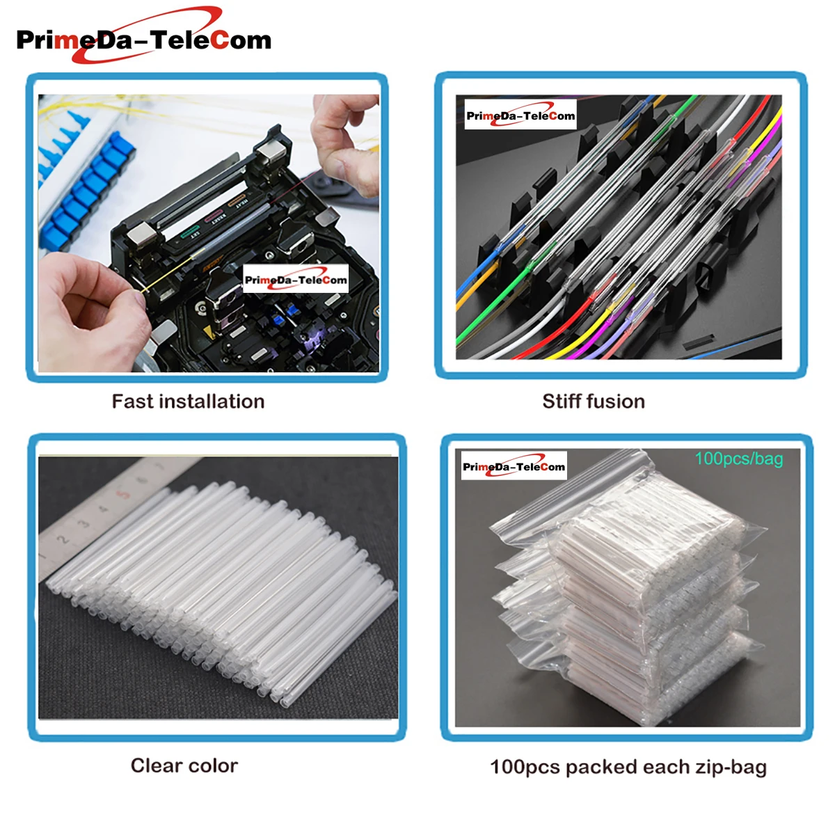 Fiber optic fusion splice protection sleeve, fiber splicing heat shrink tube 60mm,45mm,40mm, Clear -1000pcs