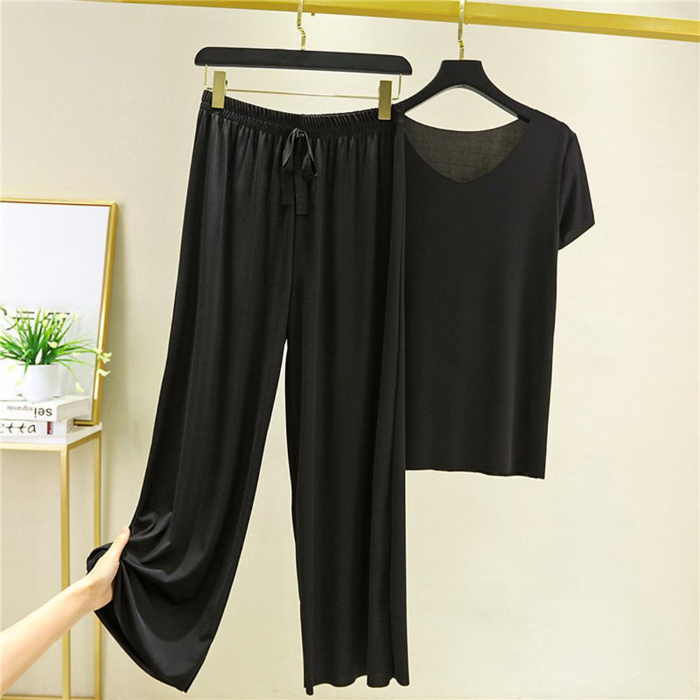 Stylish Pleated Pullover Stretchy Waist Summer T-shirt Pants Set Deep Crotch Lady Top Pants Set Women Clothing