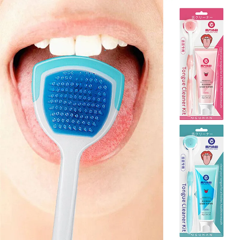Mint Freshen Tongue Cleaner Gel With Brush Tongue Crapper Cleaning Gel With Silicone Brush Fresher Breath Oral Care Gel Brush