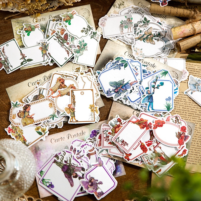 30Pcs Material Paper Fower Border Notes Base Made handbook Stationery DIY Valley Genie Collage Memo Stickers 130*88MM