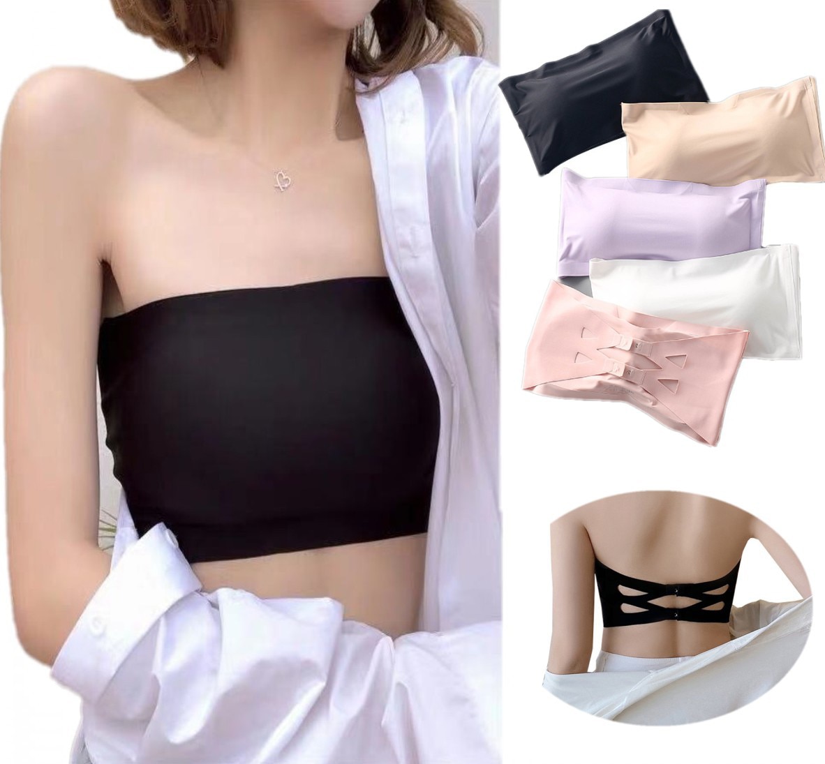 Seamless One Piece Tube Tops Women Removable Pads Intimates Basic Black/White/Skin Womens Strapless Bra Bandeau Sexy Lingerie