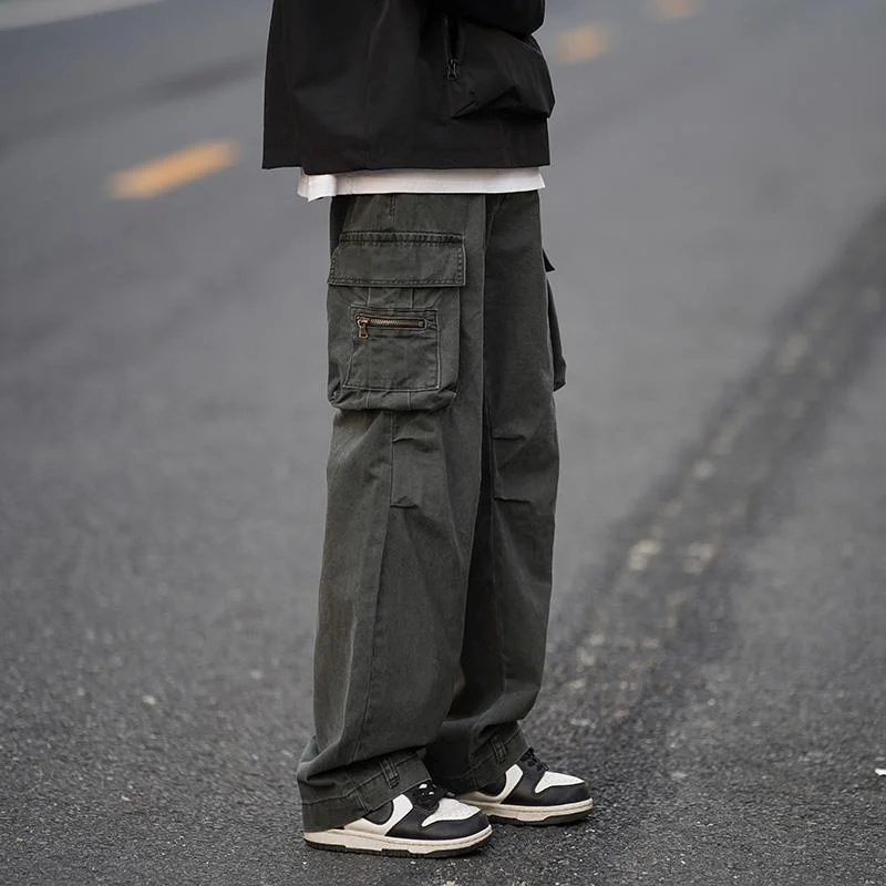 Slacks Hip Hop Baggy Trousers Man Straight Multipockets Cargo Pants For Men Y2k Street With Vintage Stretch Regular Fit XL
