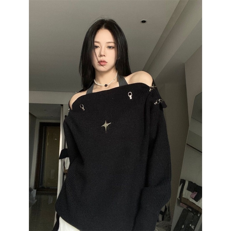 Y2k Harajuku Knit Sweaters Girls Fashion Kpop Crewneck Pullovers Long Sleeve Tops Knitwear Women