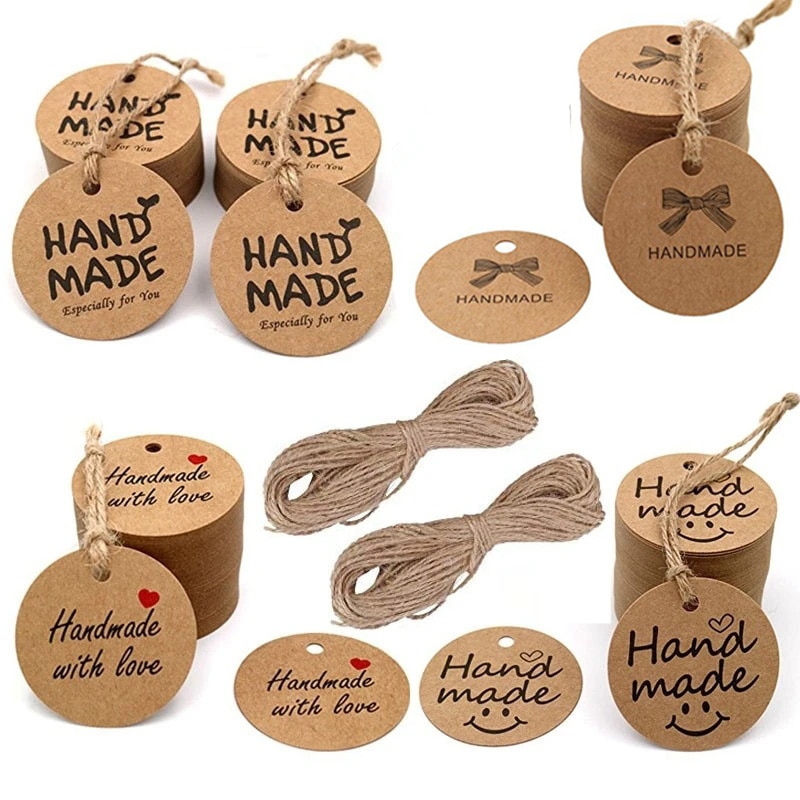 100-300pcs Kraft Paper Handmade Tags Thank You Labels for DIY Candle Craft Gift Wedding Party Decoration Packaging Hang Paper