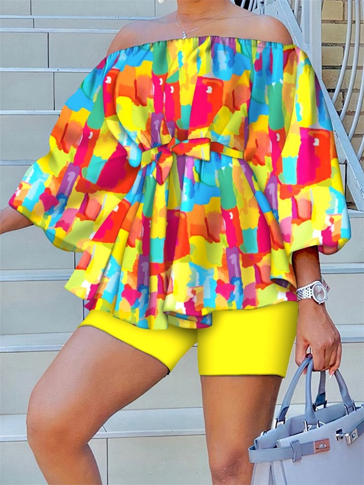 Off Shoulder Belted Top & Shorts Set