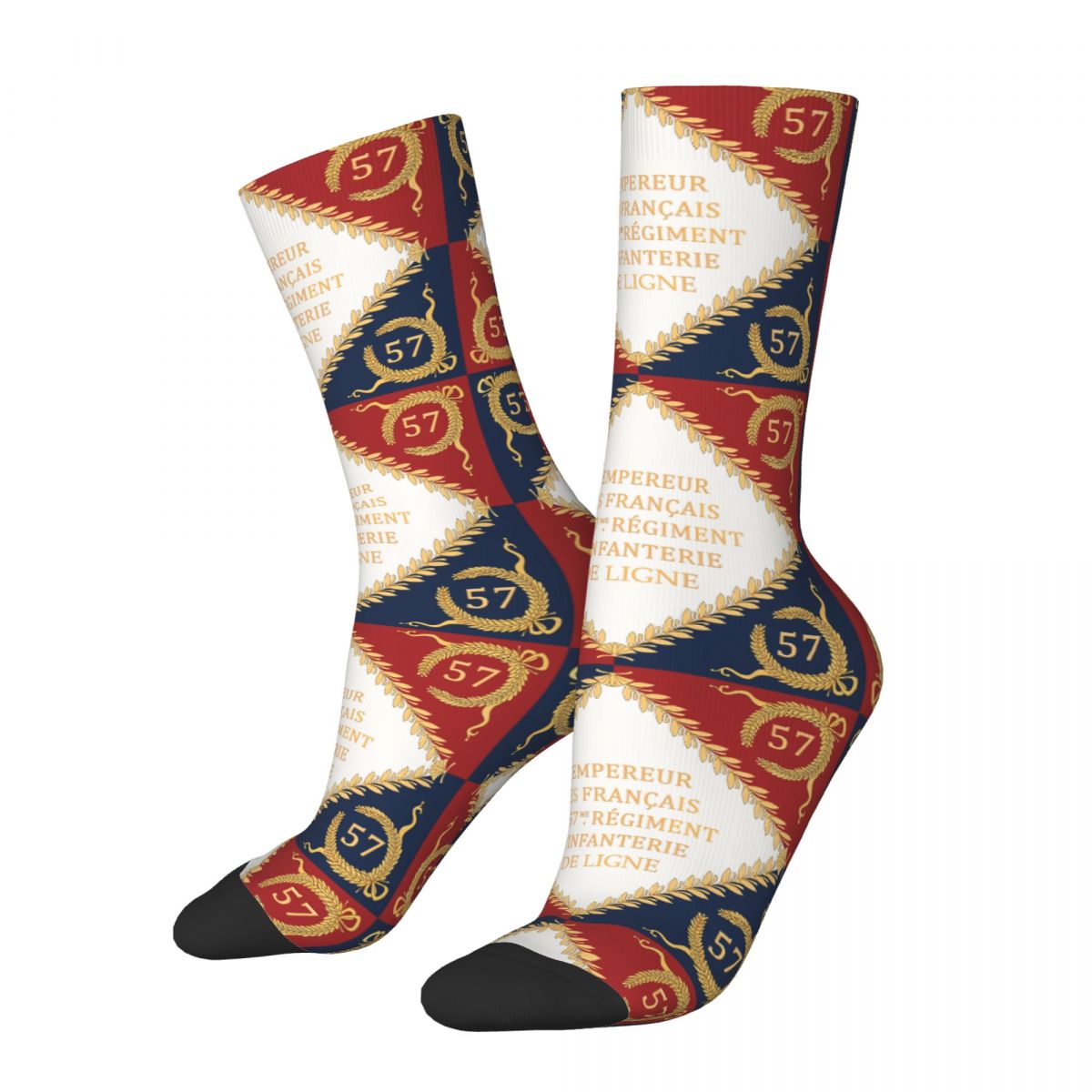 Funny Crazy Sock for Men Napoleonic French Drapeaux Of The 57Me D'infanterie De Ligne Hip Hop Print Boys Crew Sock Novelty 