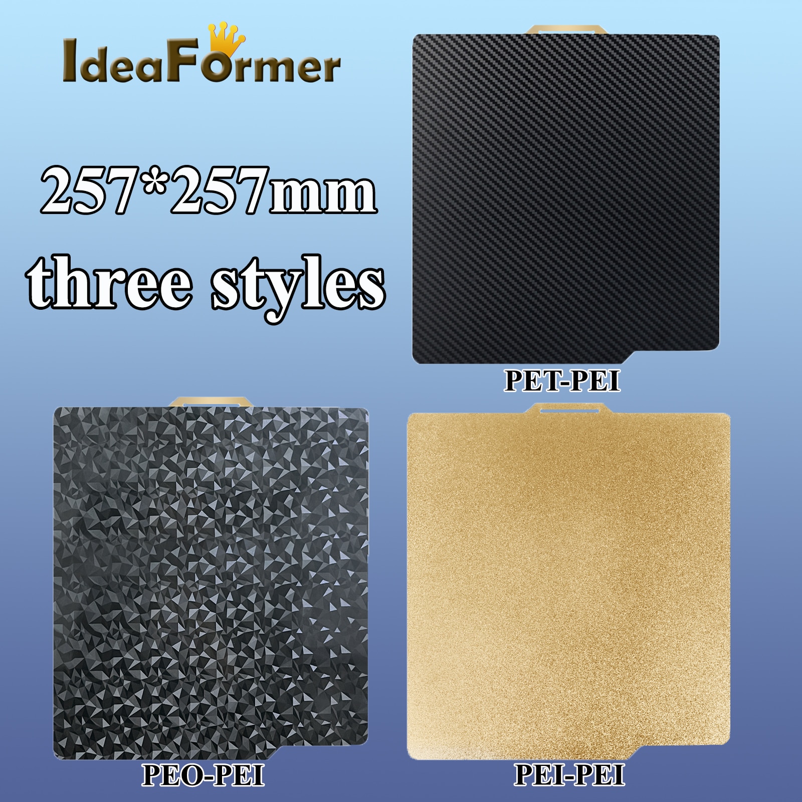 IdeaFormer 257x257mm Flexible Build Plate Double Sided Textured PEO/PET/PEI Spring Steel Bed For X1 X1C X1-Carbon P1P Combo
