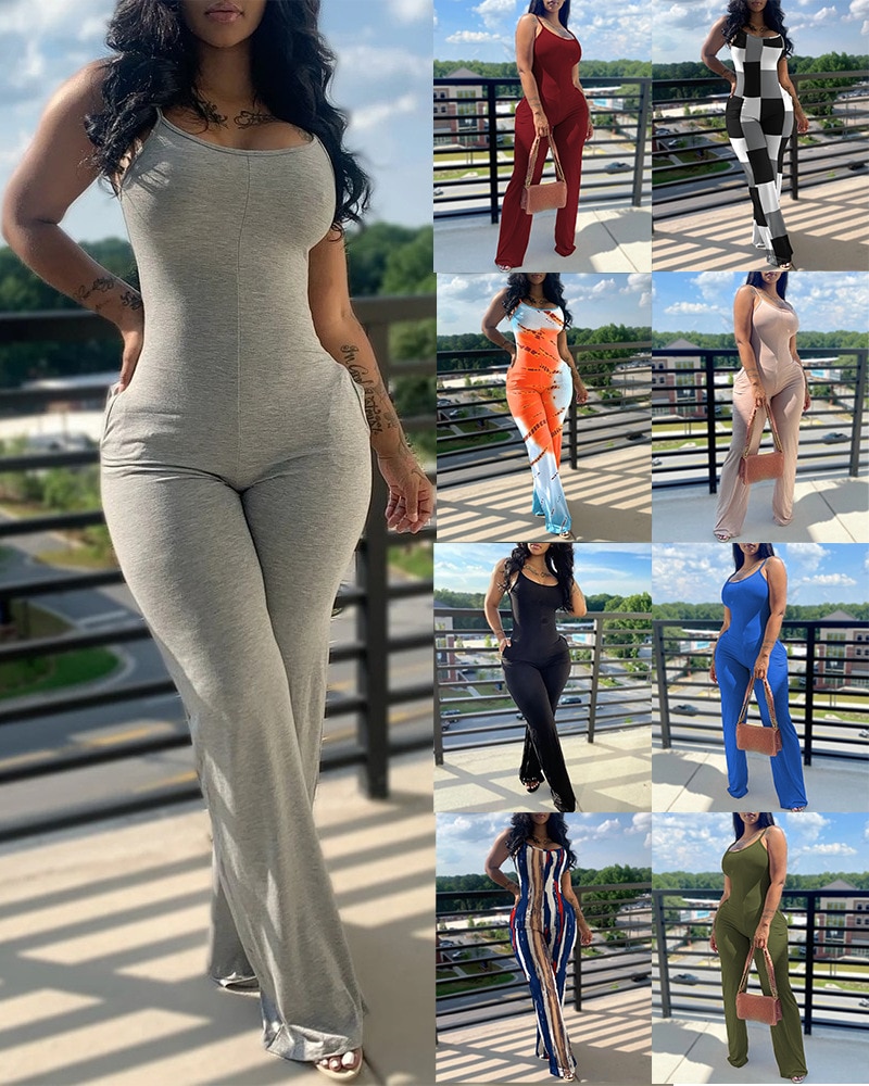 Women Spring Summer Bodysuit Sleeveles High Waist Overall Pants Slim Elastic Jumpsuit Sexy Fashion Casual Pants
