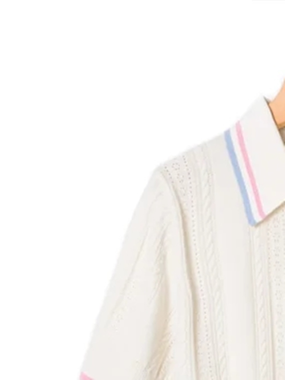 2023 Summer Women's Sweater Stripes Color Contrast Hollow Out Short Sleeve Turn Down Collar Preppy Style Pullover