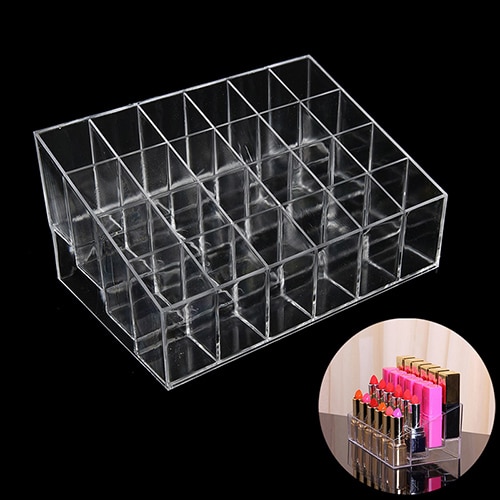 Clear Acrylic 24 Grid Makeup Organizer Storage Box Lipstick Nail Polish Display Stand Holder Cosmetic Jewelry Organizer Box Case