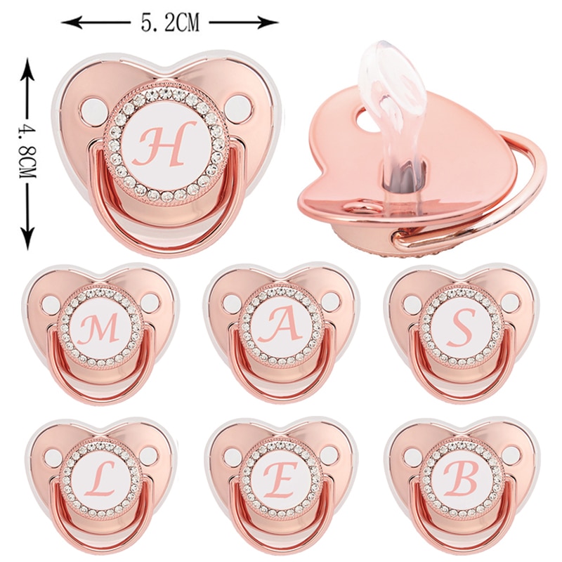 Name Initial Letters Pacifier Newborn Baby Girls Boys Bling Rose Gold Silicone Pacifiers BPA Free Toddler Infant Dummy Nipple