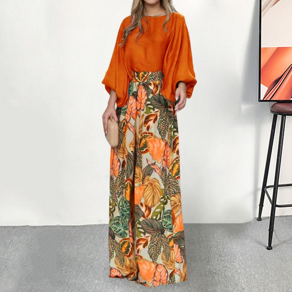 Bell Sleeve O-Neck Casual Top & Pants Set Two Piece Sets Womens Outifits 2022 Summer Female Fashion Casual Suit