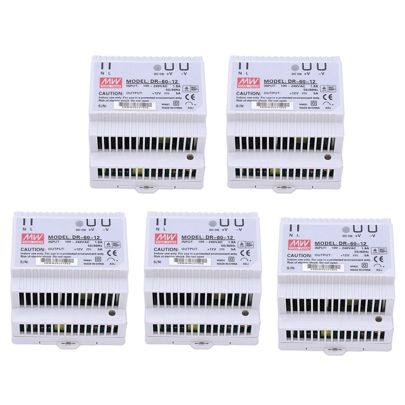5X Din Rail Power Supply 60W 12V Ac Dc Converter Dr-60-12 Power Supply 12V 60W Good Quality
