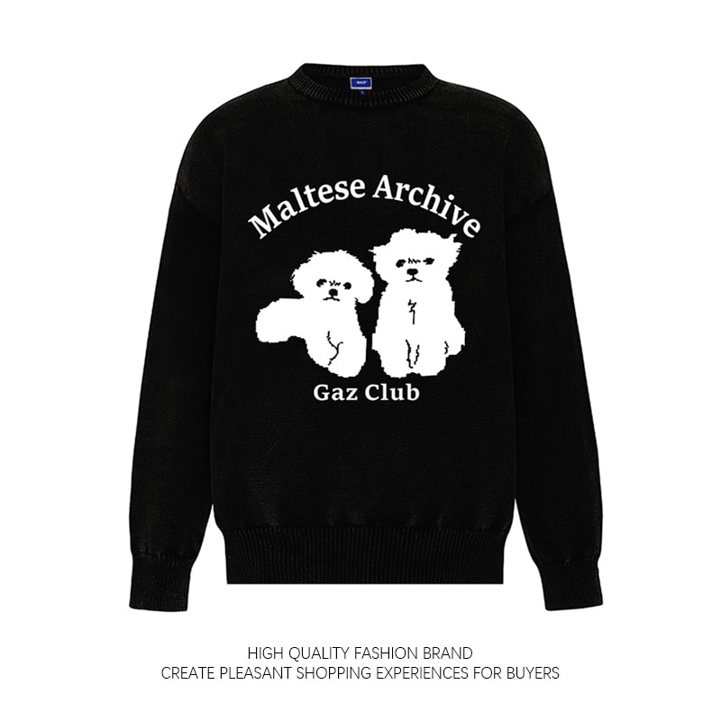 Autumn Winter Preppy Pullovers Men Woemn Cute Cartoon Baby Dog Knitwear Unisex Lovely Streetwear O-neck Playful Grunge Jumper