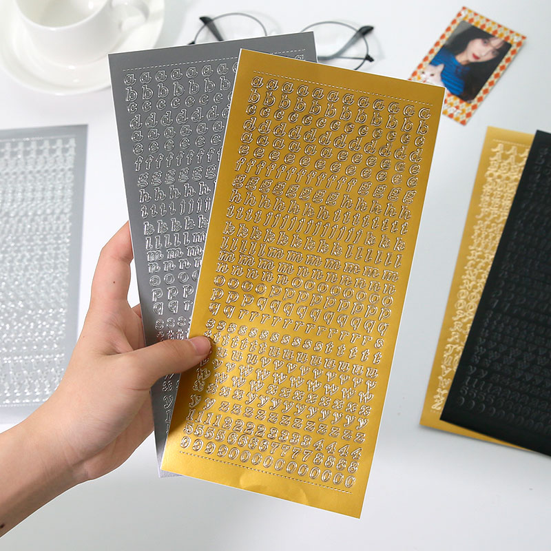 1 Sheet PVC Waterproof Durable Korean Golden Silver English Letter Digital Stickers diy Label for Photos Albums Decoration