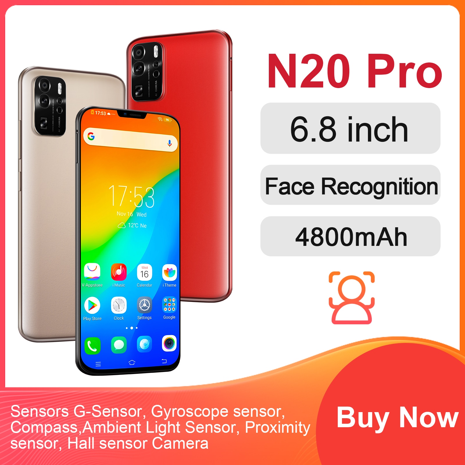 HTM N20 Pro Global Version Original Smartphone Android 12 Face Unlock Mobile Phone HD FullScreen MTK Octa Core 2.0Ghz Cellphones