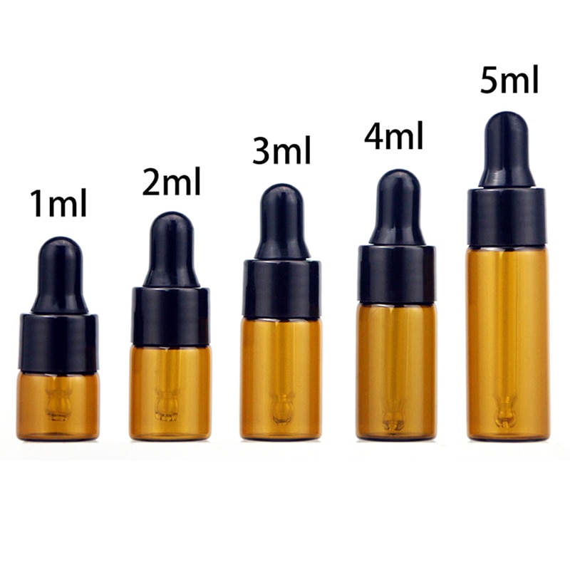10pcs 1/2/3/4/5ml Amber Glass Dropper Bottle Perfume Essential Oil Bottles