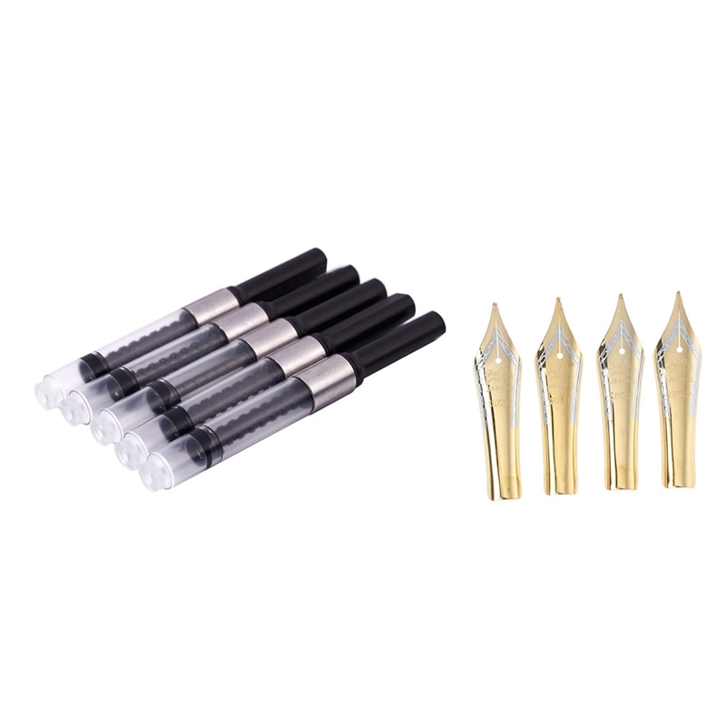 JINHAO 5Pcs Fountain Pen In K Converter Black & 4 Pcs Fountain Pen 0.5Mm Straight Nib