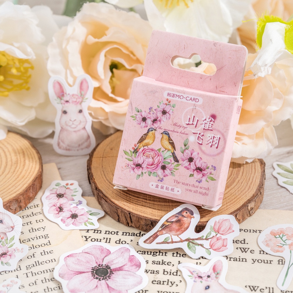 46pcs Fresh Animal Flowers Decorative Stickers Cute Rabbit Bird Scrapbooking Material Label Stationery Album Journal Planner
