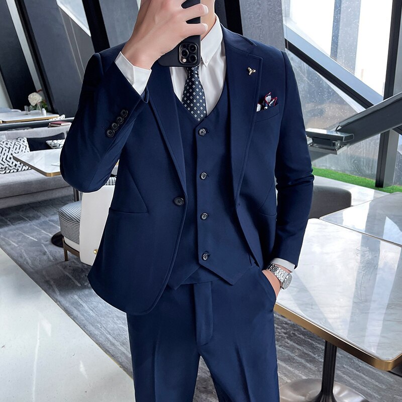 Boutique (Blazer + Vest + Trousers) Men's Italian Style Elegant and Fashionable Business Casual Gentleman Is A 3-piece Suit